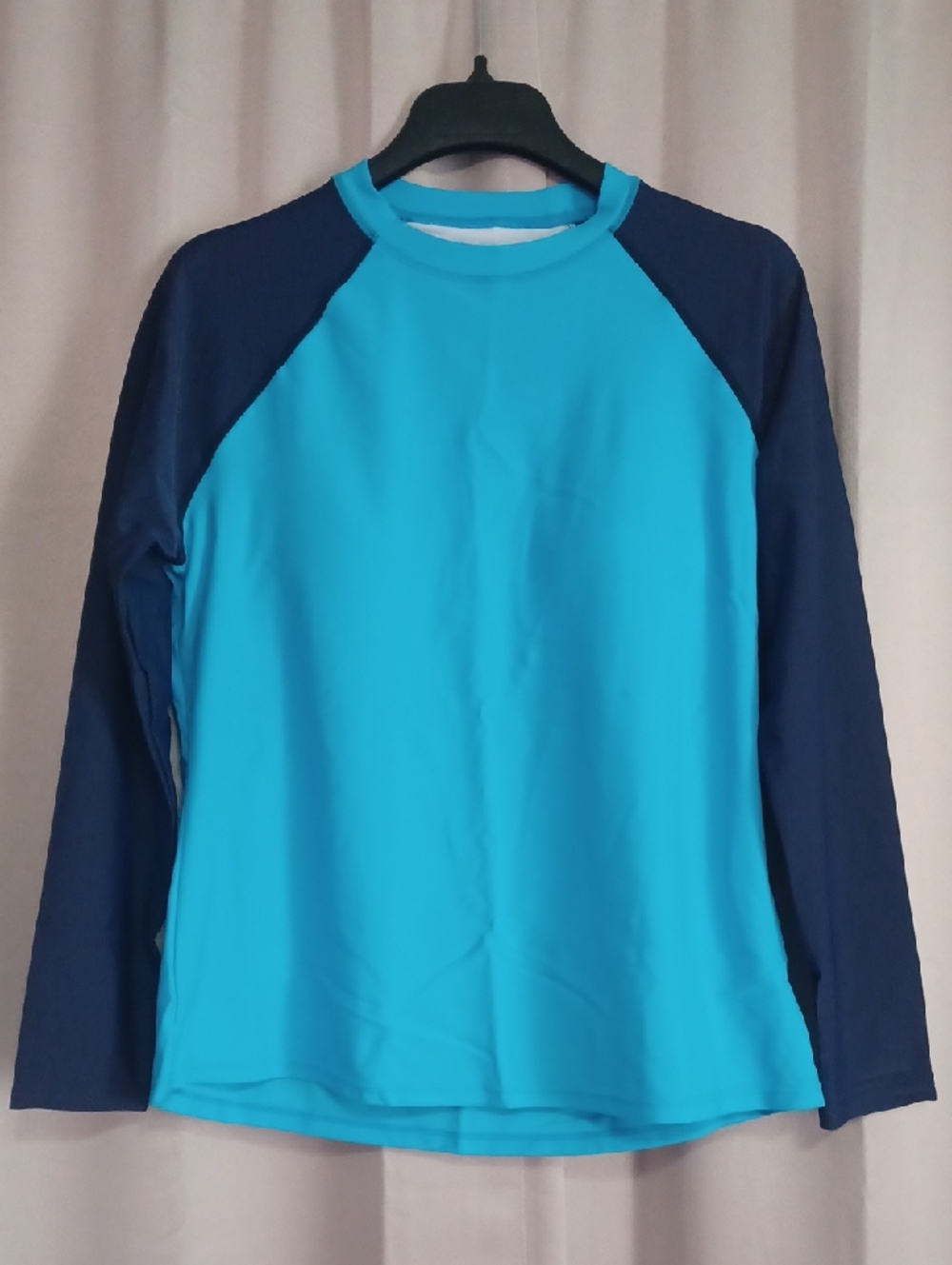 Daci Womens Swim Shirt Rash Guard Turquoise Navy Long Sleeve Crewneck New